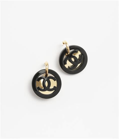 chanel earrings metal resin gold black|genuine chanel earrings.